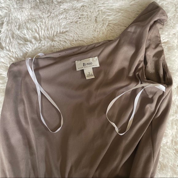b.too | one-shoulder brown and black rhinestoned dress cinched waist size small - Picture 4 of 11